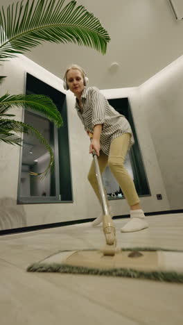 woman mopping in a stylish home