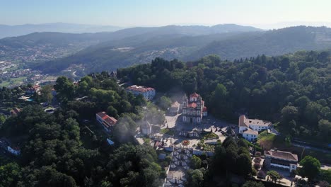 bom jesus do monte in braga, portugal, bathed in soft morning sunlight - aerial