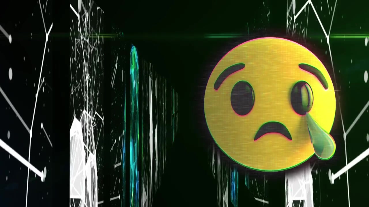 Animazione di icona emoji su forme in movimento