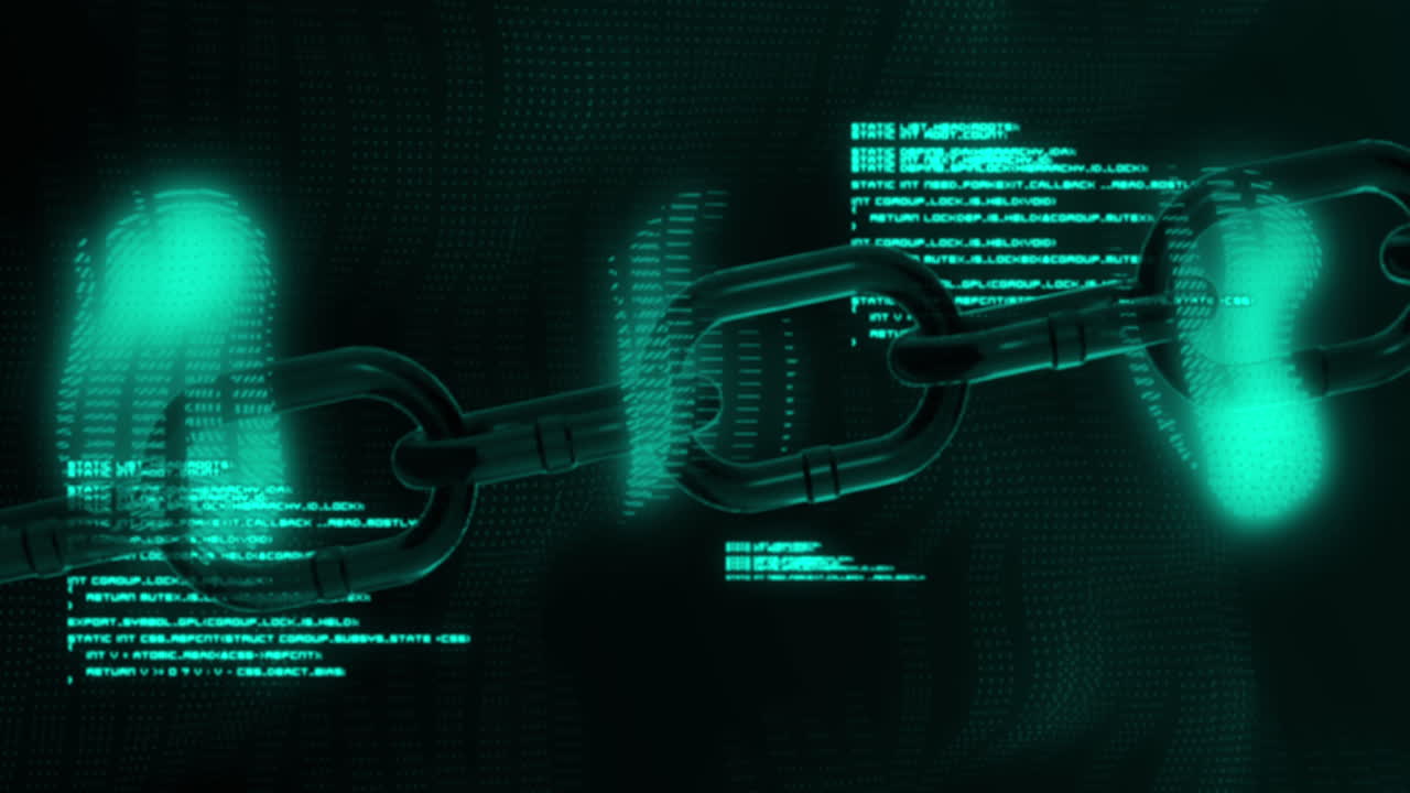 Digital animation showcases online security and global network on a glowing green background.
