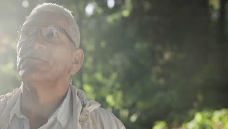 elderly man contemplating in a park