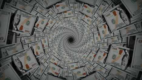 hundred dollar bill spiral 3d tunnel background looped animation.