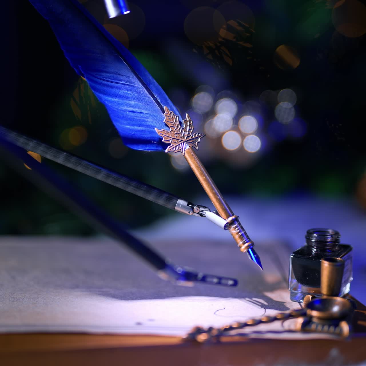 Mechanical hand writting letter. Robot hand typing on paper