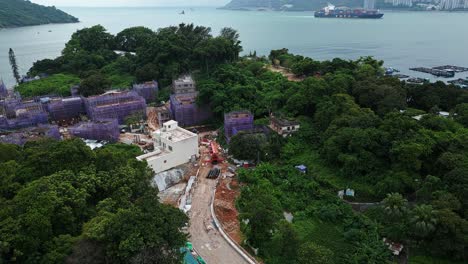 aerial over new construction on the island of ma wan, hong kong, china