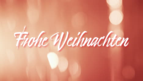 Animation-of-frohe-weihnachten-text-over-red-spots-of-light-background