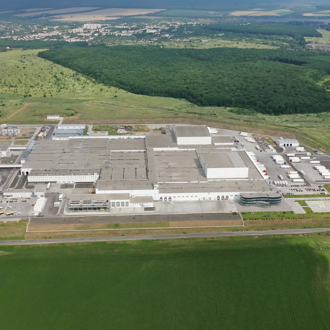 Aerial view place of industrial buildings