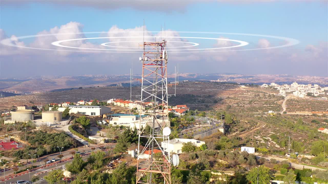 Telecommunications Tower in Urban Landscape