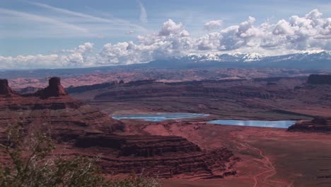 longshot of lakes and mountains in canyonlands national park in utah