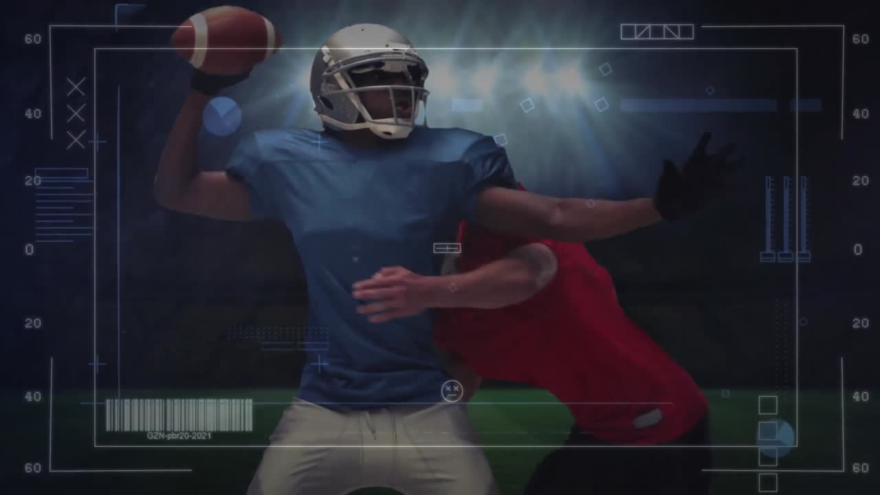 Animación de procesamiento de datos sobre diversos jugadores de rugby
