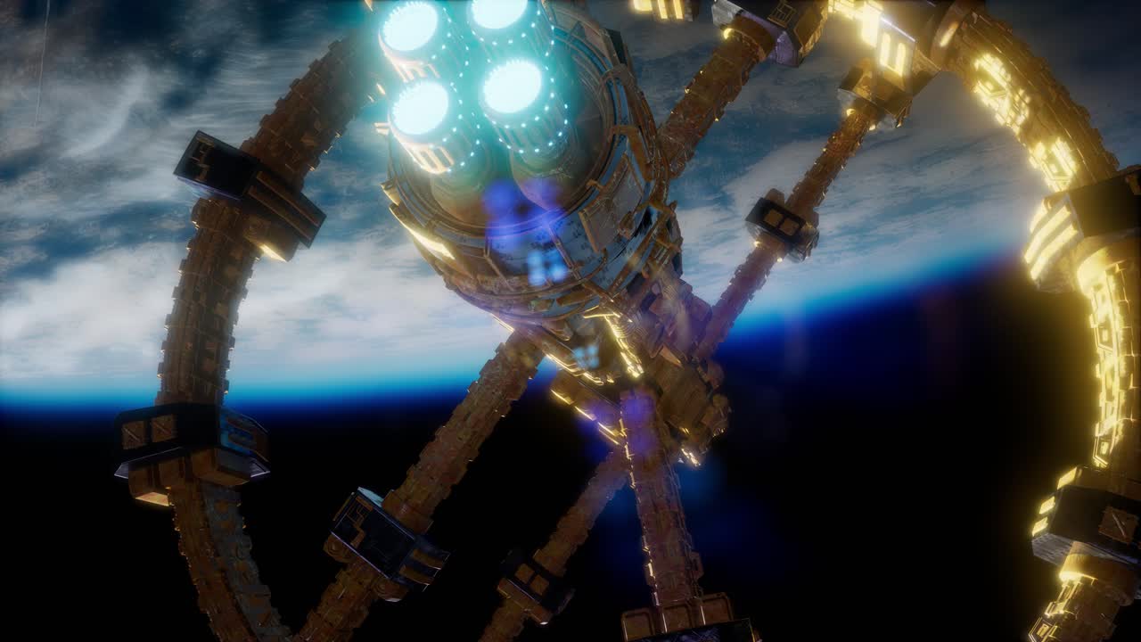 지구와 외계 우주 정거장 iss