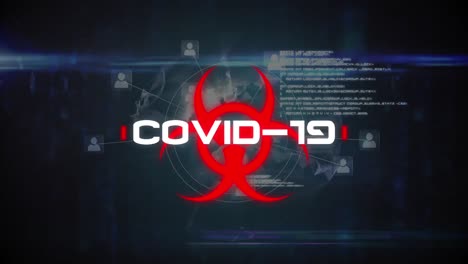 animación del texto de advertencia de covid 19 sobre el procesamiento de datos y el globo