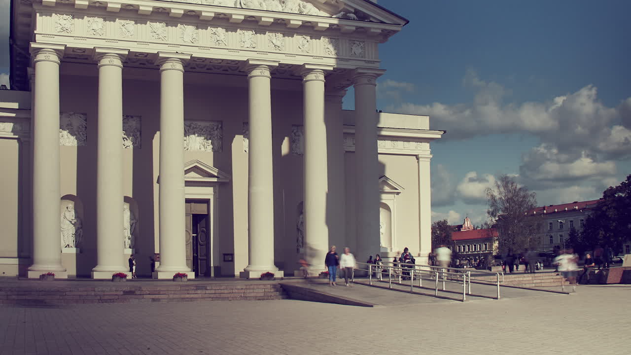 Vilnius cathedral square. Lithuania. Time lapse video.