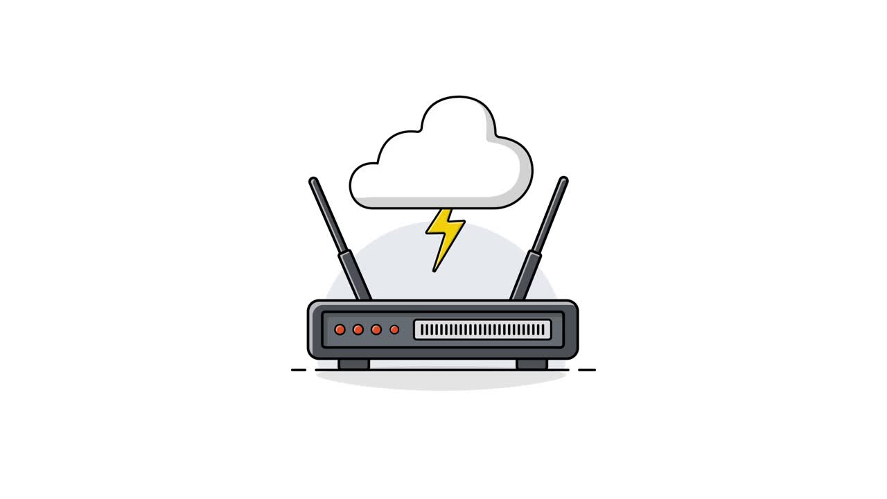 Animierte Illustration eines Wi-Fi-Routers mit Cloud-Verbindung.