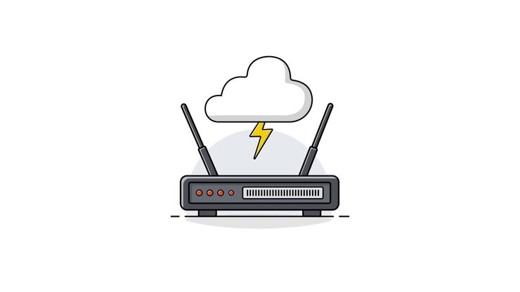Ilustración animada de un router Wi-Fi con conexión a la nube.