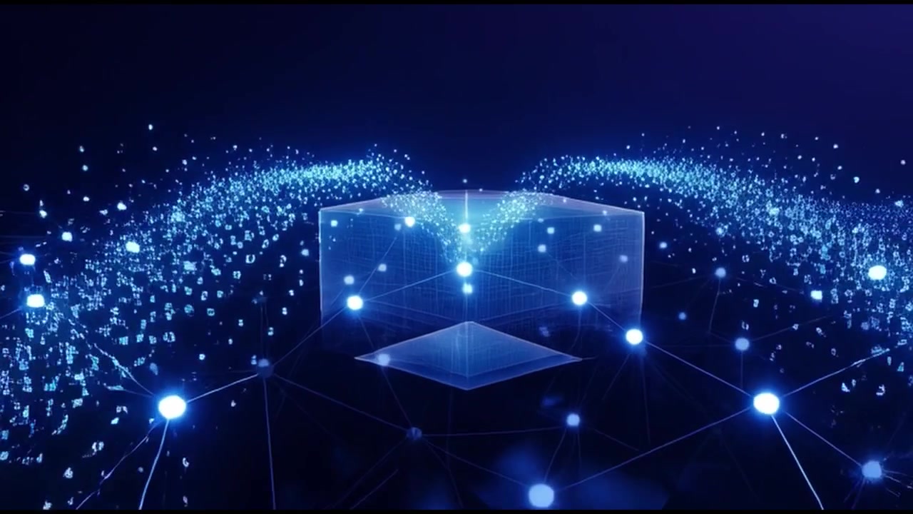 Digital Data Network Visualization with Floating Geometric Cube