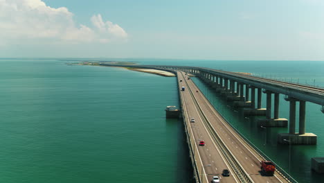 aerial view of a highway bridge over water