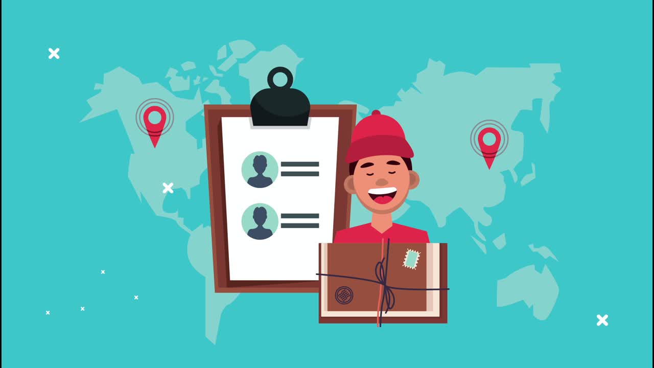 체크리스트와 노동자 리프팅 박스를 가진 배달 물류 서비스