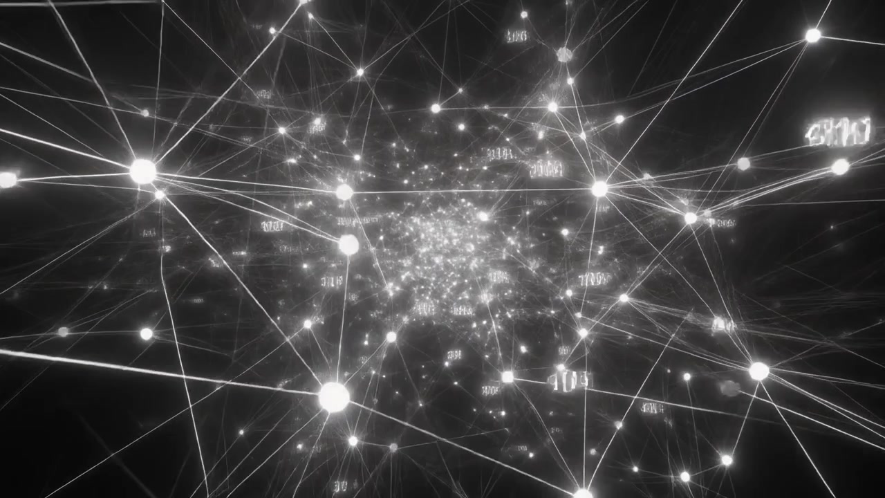 Abstract Digital Network Connection with Floating Data Nodes