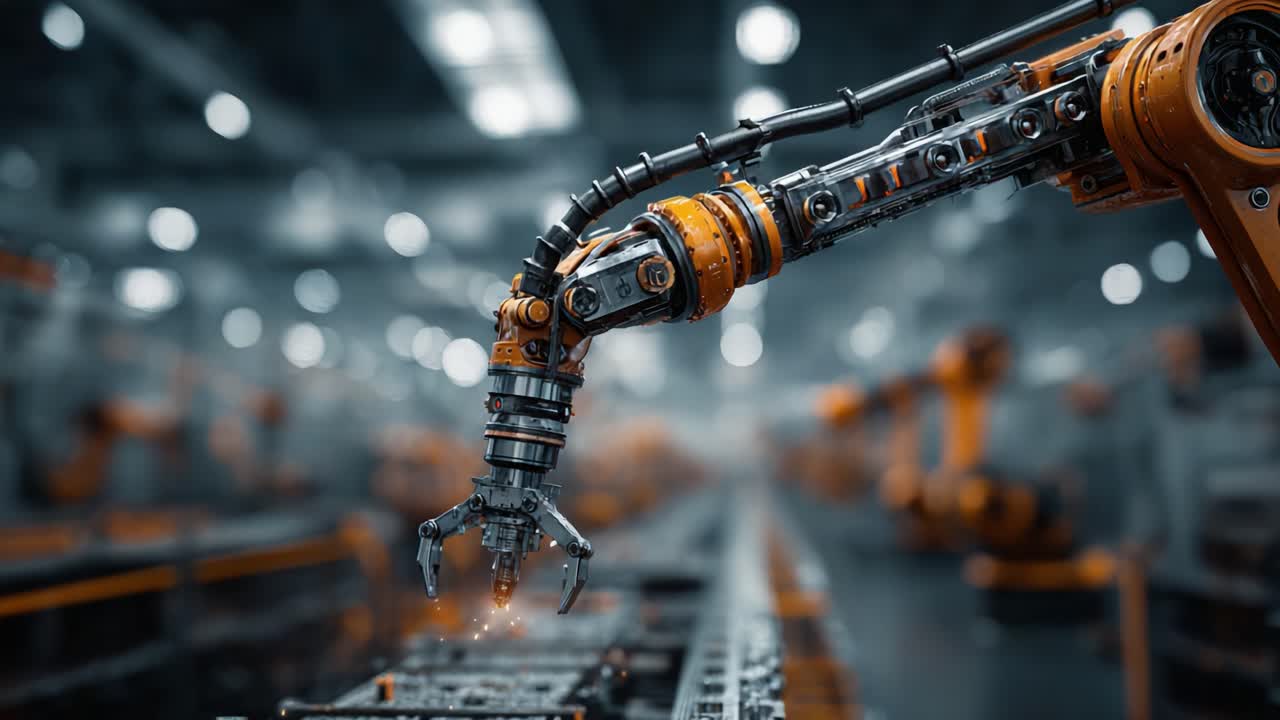 Advanced Robotic Arm in a High-Tech Manufacturing Facility Demonstrating Precision and Efficiency in Modern Automation Processes