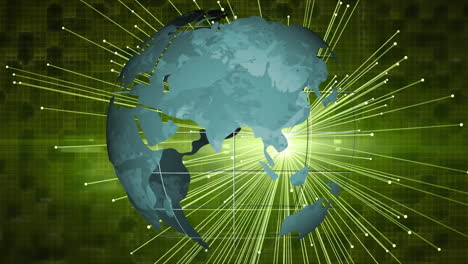 animación del mundo a través de la red de conexiones de senderos de luz verde