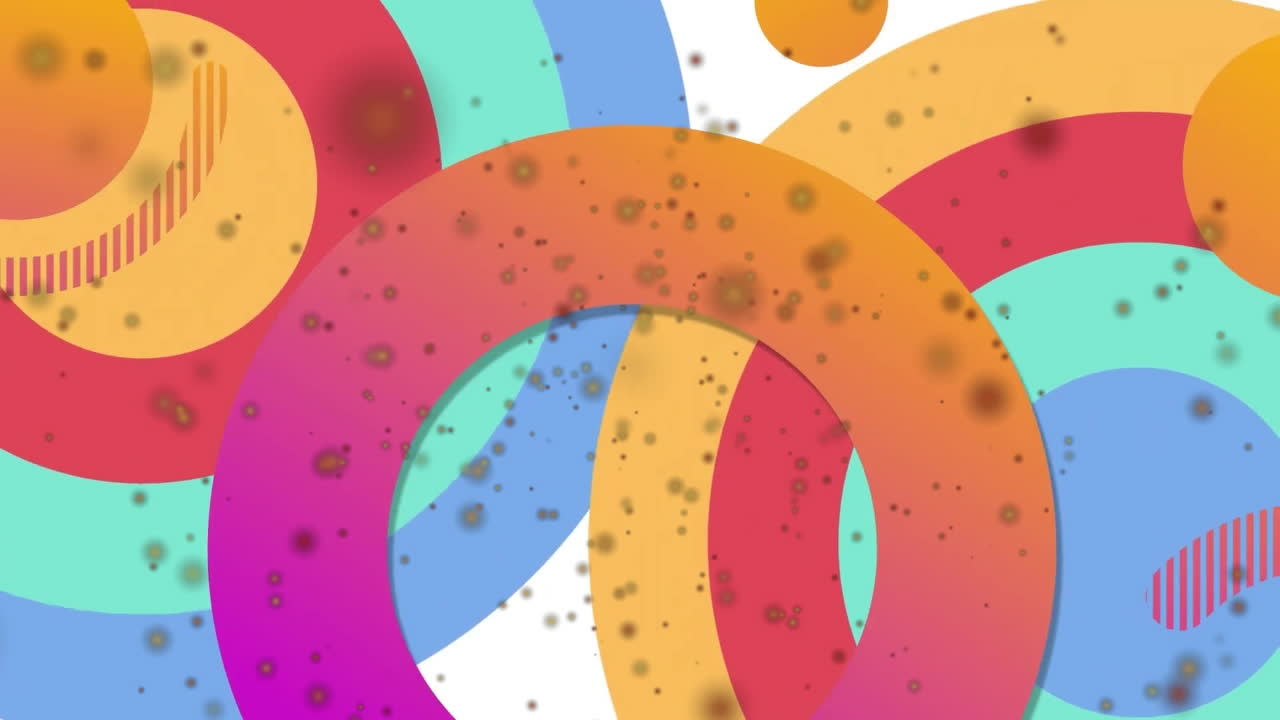 animación de puntos y círculos multicolores que se mueven sobre un fondo blanco