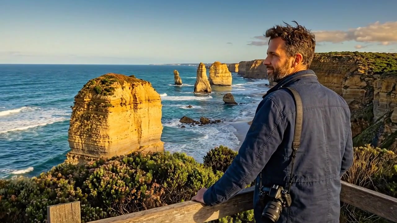 Fotograf beundrer De Tolv Apostles kystlandskab i Australien