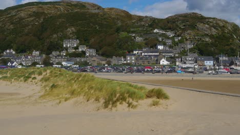 barmouth, beach and harbour and mountains, wales, uk pan left, 20 second version