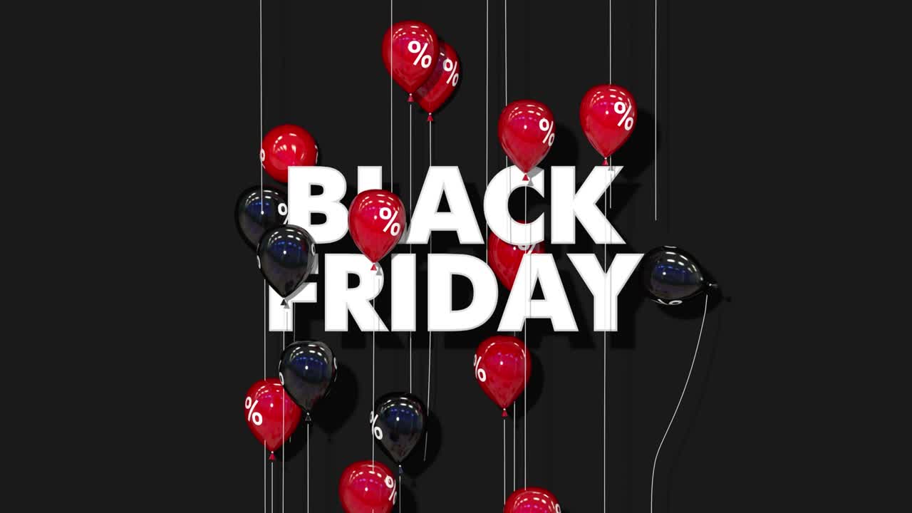 черная пятница и воздушный шар с процентом, промо-продажа динамического 3d-рендеринга, зелёный экран,