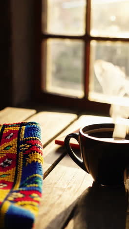 hot coffee in a cozy morning setting