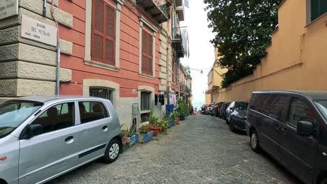 cars parked along a narrow cobblestone street