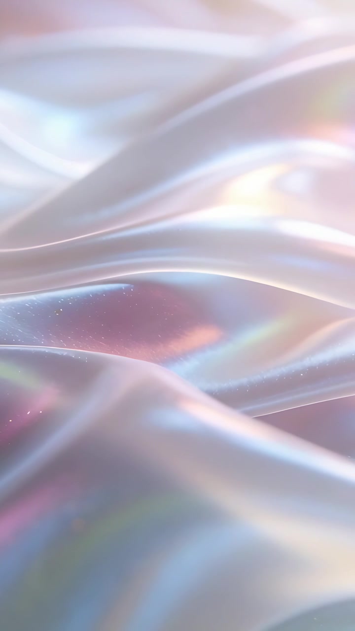 Vertical video: Shifting light moving pearl silk forming waves in studio closeup with sparkles