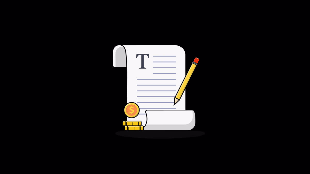 Animated Illustration of a Document, Pencil, and Money