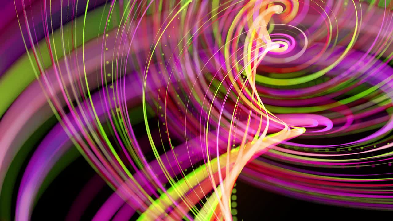 flujo de luz bg en 4k. fondo en bucle abstracto con rastros de luz, flujo de líneas de neón verde rojo amarillo en el espacio se mueven para formar formas en espiral. diseño de movimiento moderno de moda efecto de luz de fondo