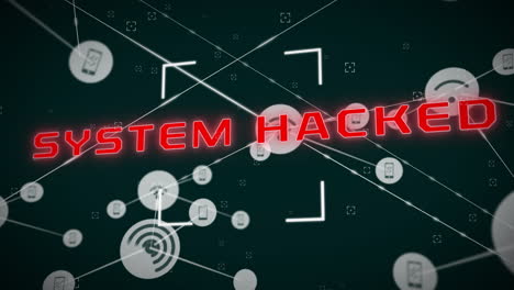 Animation-of-cyber-attack-text-and-network-of-connections-on-black-background