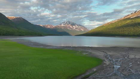 approaching on picturesque view of eklutna lake in anchorage, alaska