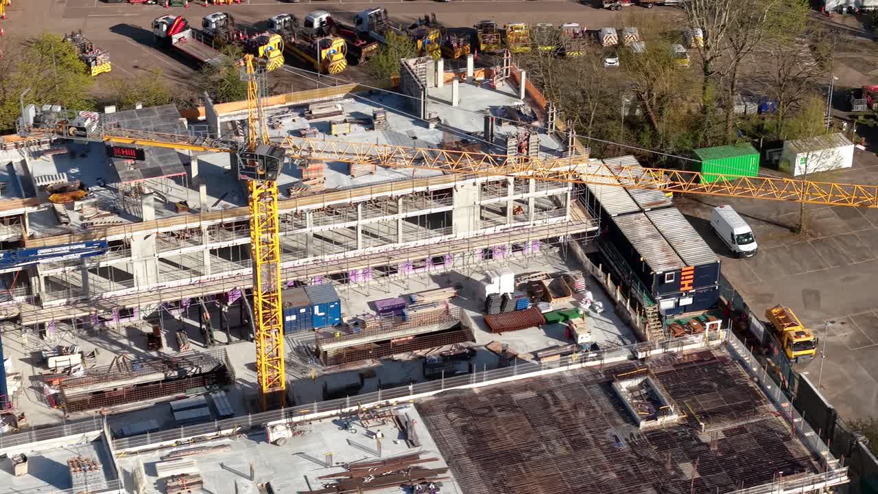 Aerial view looking down over building construction work at Wheat quarter in Welwyn garden city UK