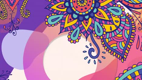 Animation-Von-Rädern-Mit-Mehrfarbigem-Muster-Auf-Violettem-Und-Rosa-Hintergrund
