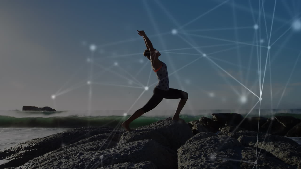 요가를 연습하는 여성 위의 지구의 애니메이션