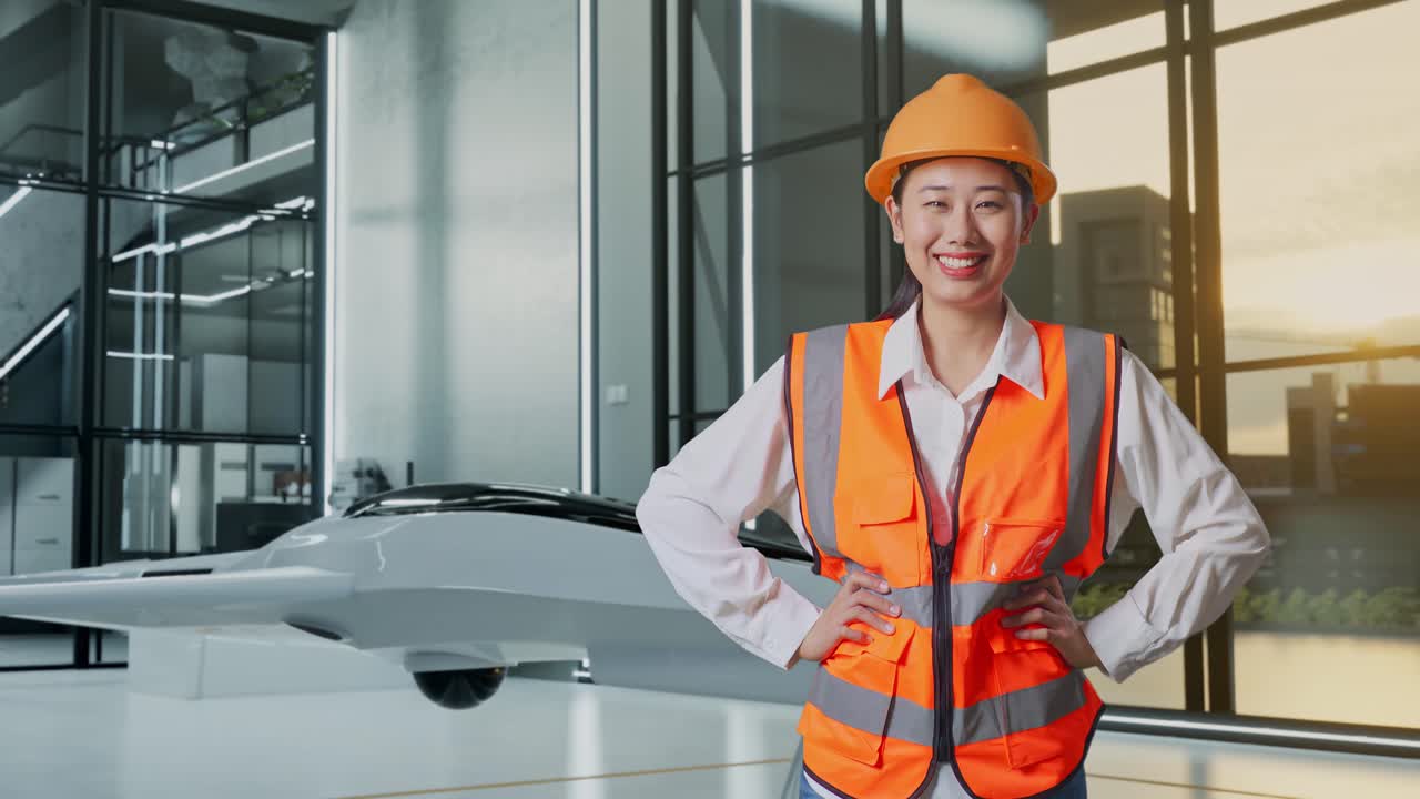 ingeniera en una oficina moderna con un dron