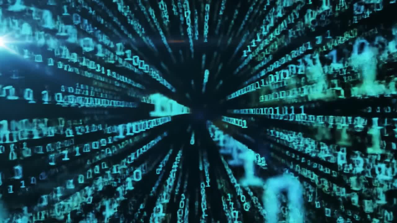 This captivating display immerses viewers in a vibrant digital space filled with dynamic data streams. Numbers and symbols move rapidly, illustrating the flow of information in a tech-driven world.