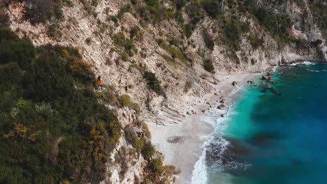 aerial view of filikuri beach on coast of albania