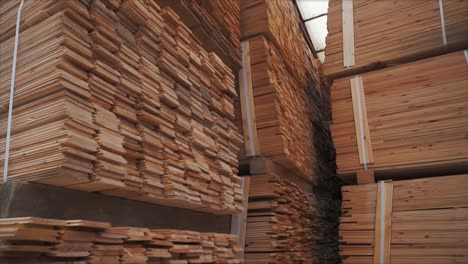 stacked lumber in a warehouse