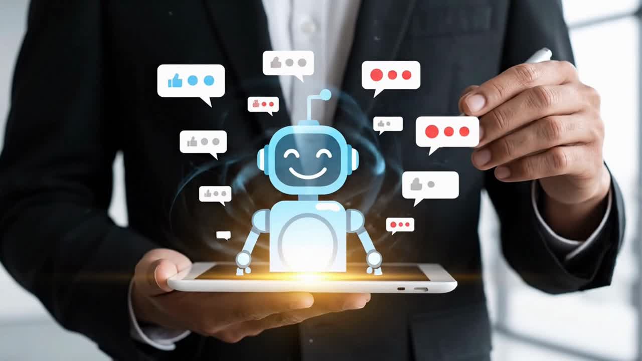 Businessman Interacting with an AI Chatbot Virtual Assistant on a Tablet