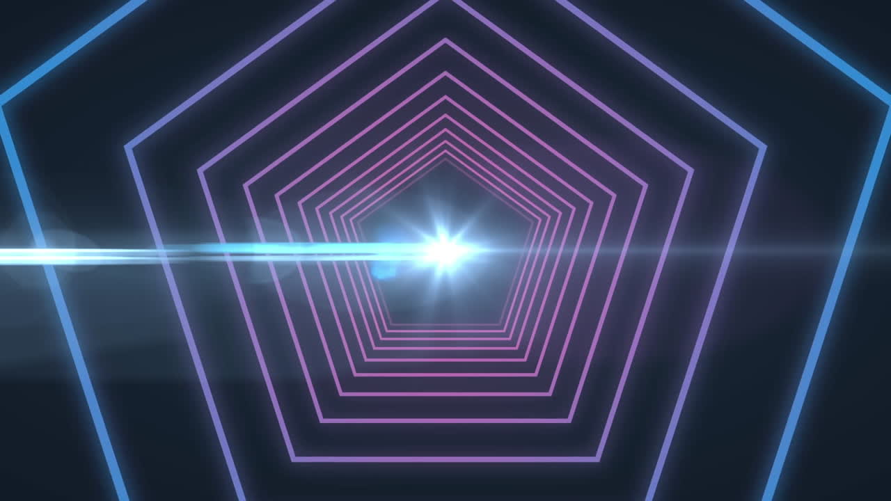 검은 바탕에 빛의 반점에 맞춰 원활하게 움직이는 육각형 모양의 디지털 애니메이션