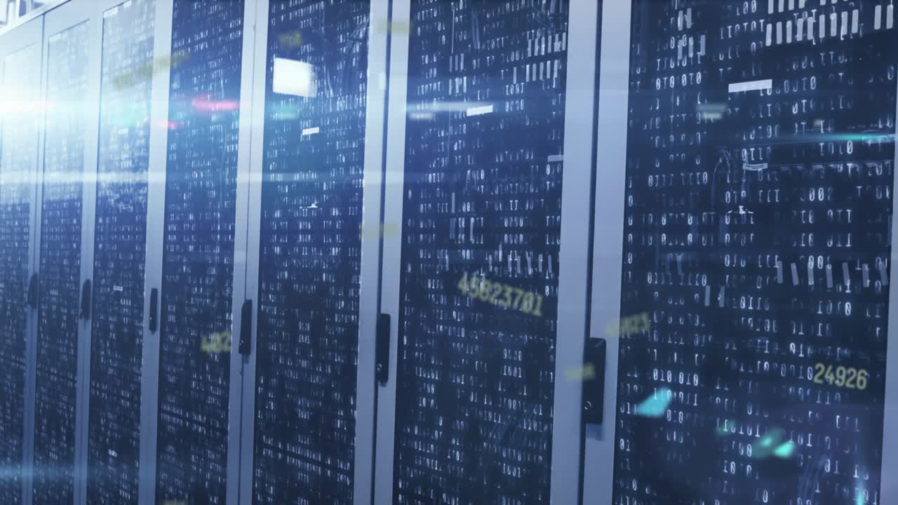 Animation of numbers and data processing over computer servers