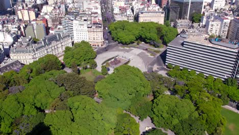 aerial view of the square and statue of general san martin and a large park in retiro, buenos aires