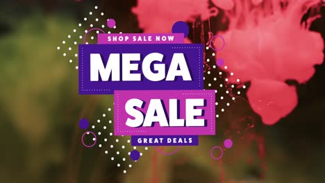 Animation-of-mega-sale-text-over-pink-liquid-on-black-background