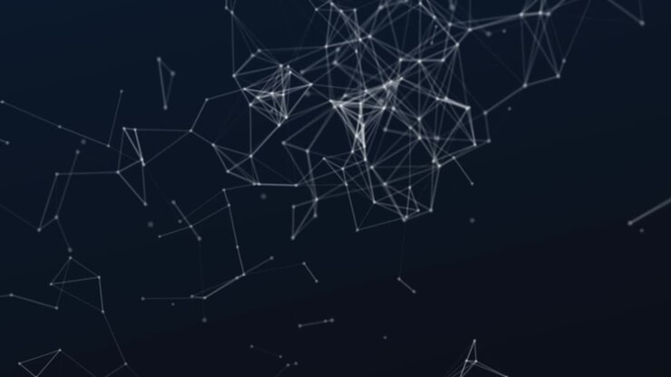 Sfondo astratto 3D in loop senza soluzione di continuità, generato in CG, con linee e punti geometrici