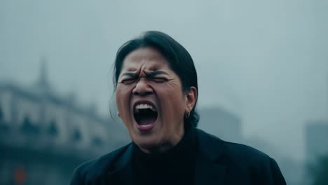 woman screaming with intense emotion