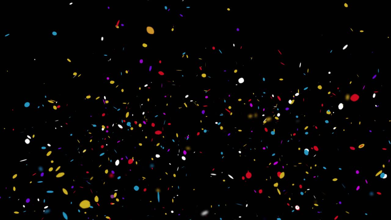 Animazione in loop 4K di coriandoli glitter colorati e particelle di esplosione di popper in caduta su sfondo verde